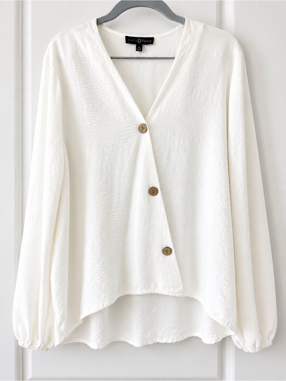 🤍 Fred David White Textured Blouse | Women’s XL